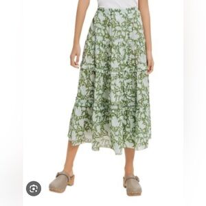 MAJE Jitale Printed Ruffled Maxi Skirt In Green - Size 38